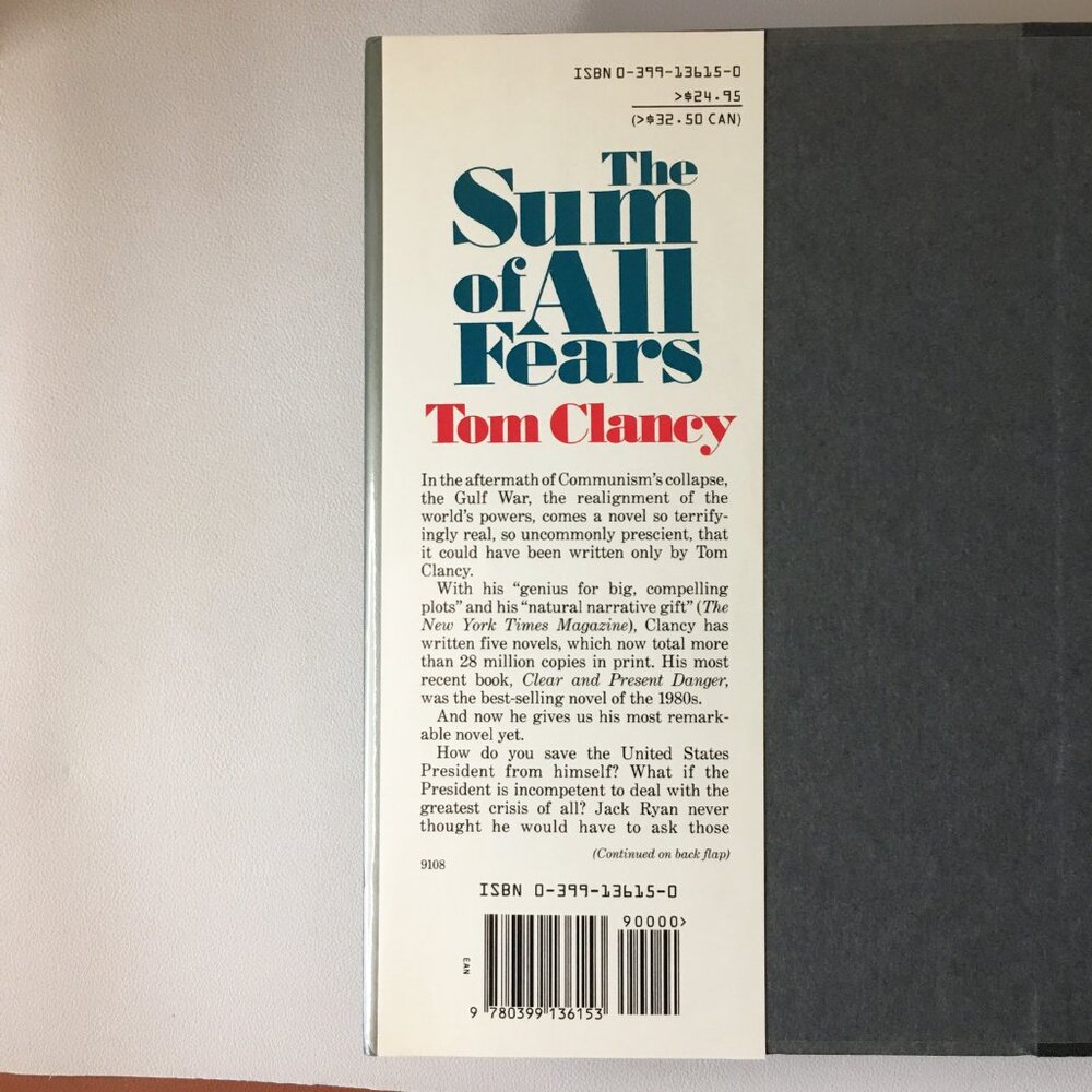 TOM CLANCY Hardcover Book THE SUM OF ALL FEARS (A Jack Ryan Novel) - Picture 7 of 8